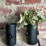 Vases (pair) in green paste, smoky green color, 1960s
