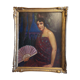 Oil on cardboard painting - Spanish with a fan - 1st half 20th