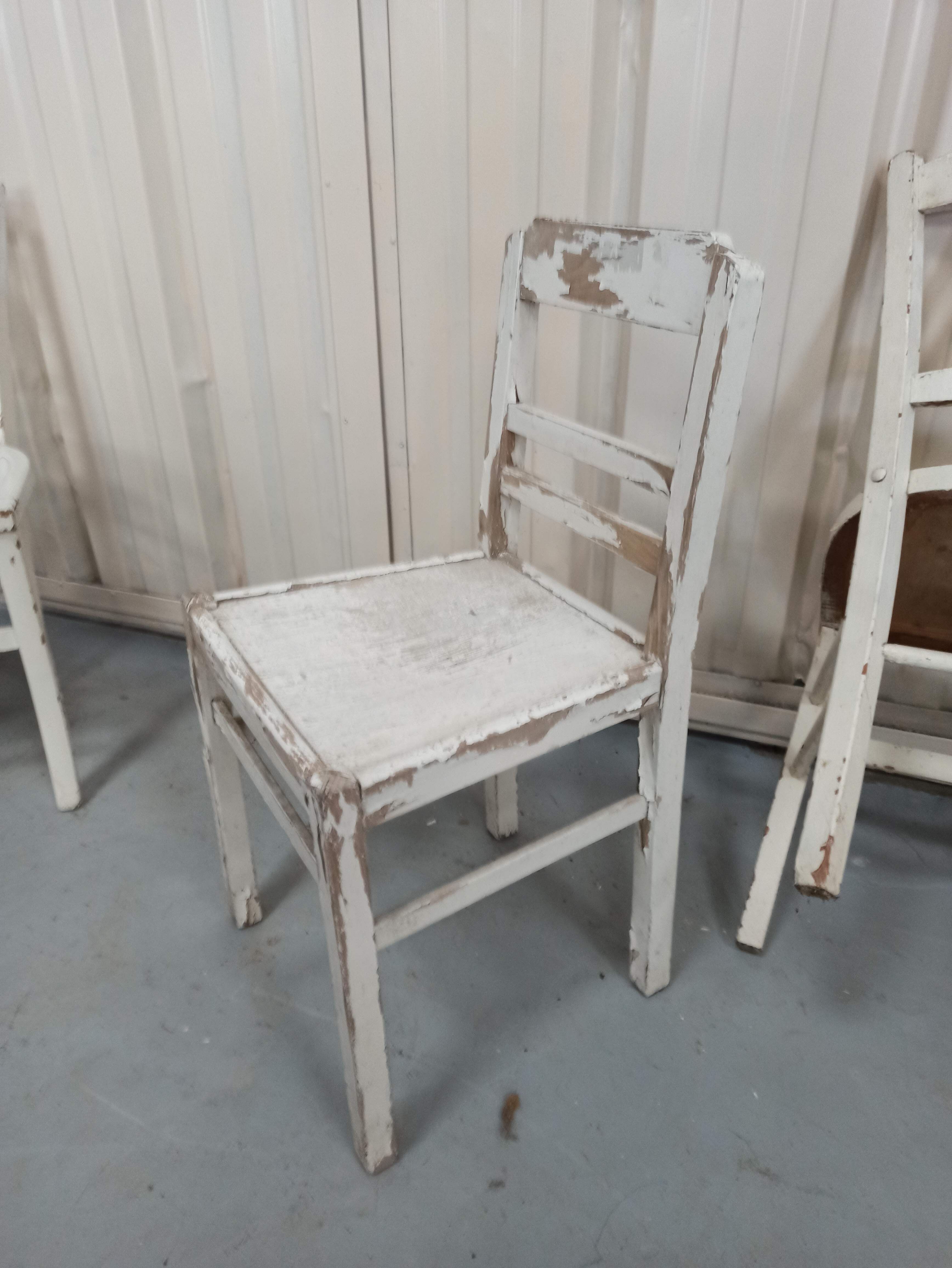 4 patinated white bistro chairs