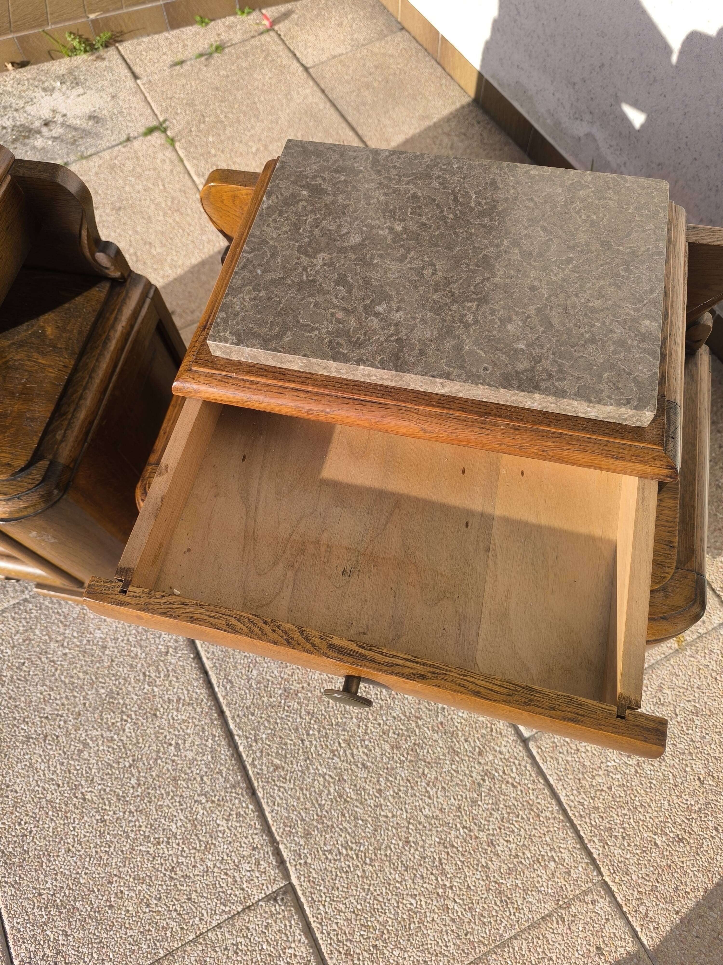 Set of 2 marble and wood bedside tables