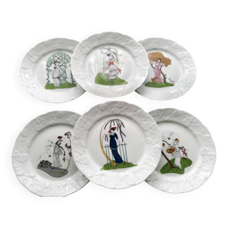 6 Assiettes à dessert en Porcelaine CNP  Modèle " Lierre Sauvage"