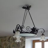 iron and opalin glass hanging lamp