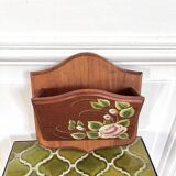 Porte courrier lettres en bois décor de roses