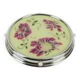 1930s rotatable cake platter glass chrome with pink and purple flower decor