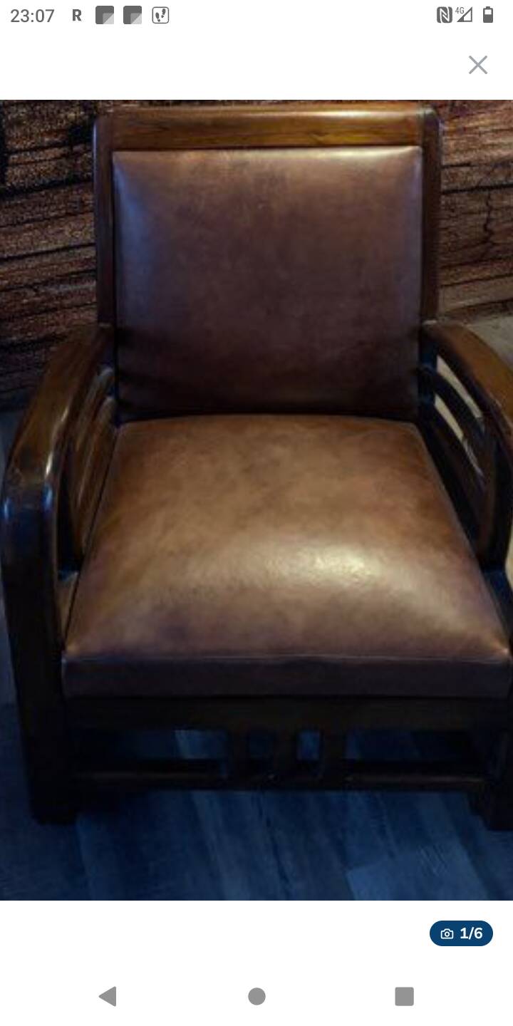 Faiteuil vintage cuir et teck année 60