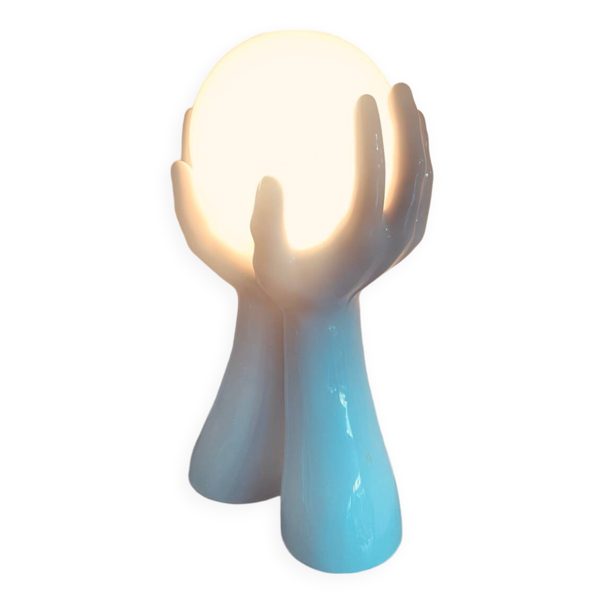 Lampe à main vintage en céramique blanche. France années 1970. Style Memphis