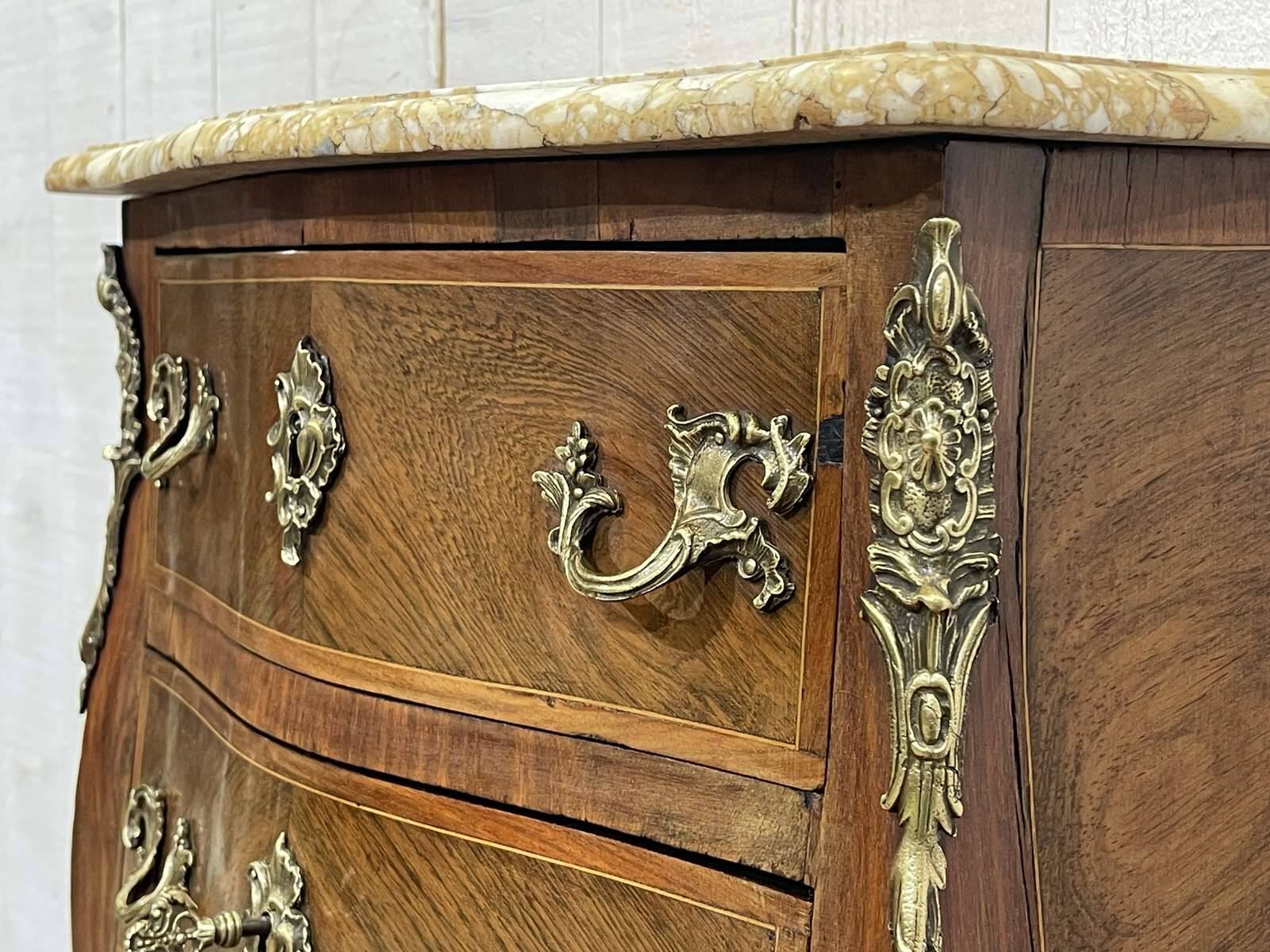 Late 19th-century Louis XV commode in oak, rosewood, and marble top