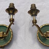 Pair of modernist bronze sconces & vintage crystal balls