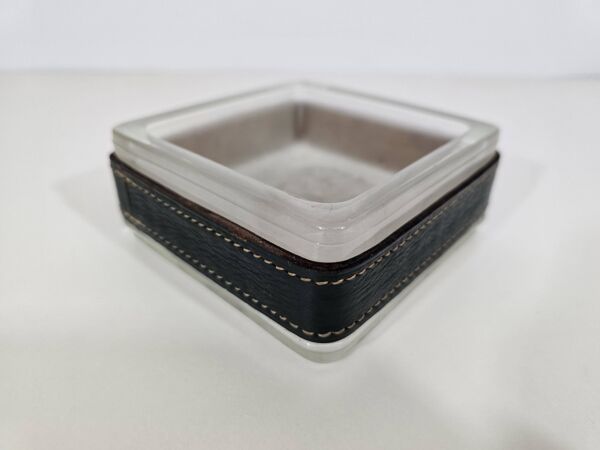 vide-poches coupelle en verre cuir piqué sellier