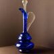 Murano cobalt blue glass carafe with clear handle and stopper - 1960s Italy, vintage mid-century design