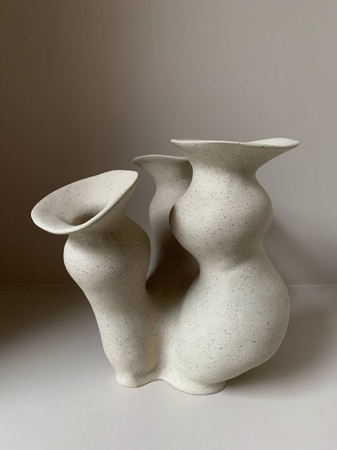 Organic-shaped vase in pyritic stoneware.