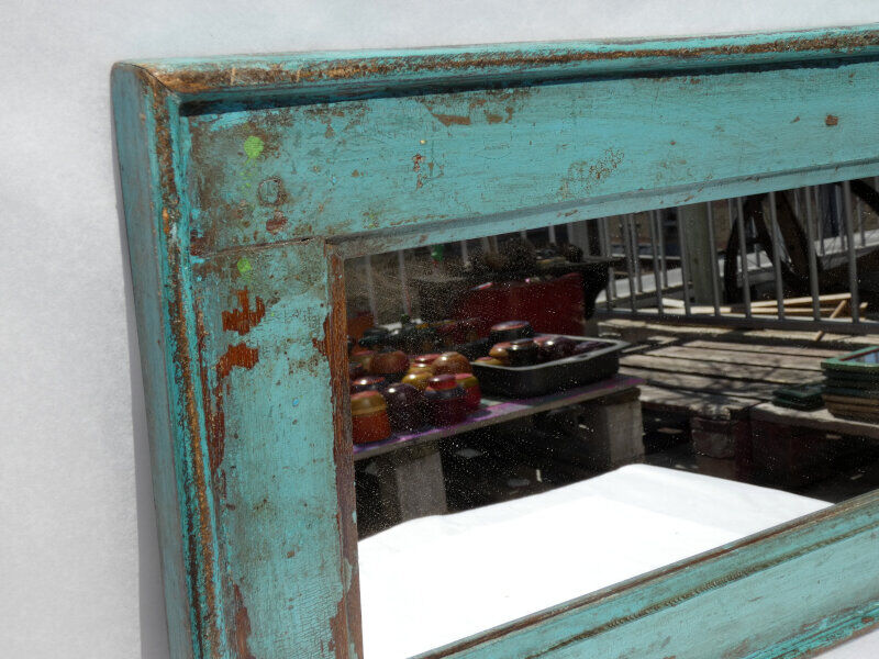 Mirror wood old teak patina blue 57x3x34cm 1
