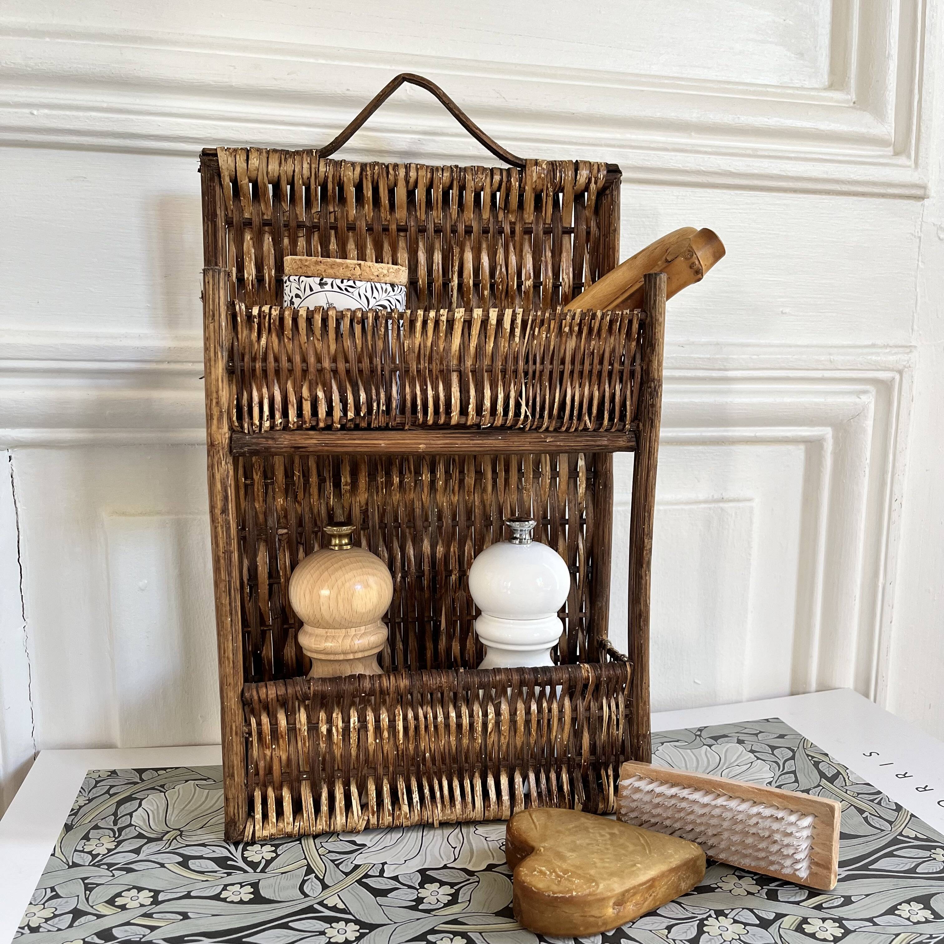 Vintage wicker spice rack