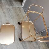 Trolley table with rolling castors gold metal removable tray