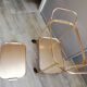 Trolley table with rolling castors gold metal removable tray