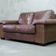 Italian Rattan and Leather Sofa, 1970s