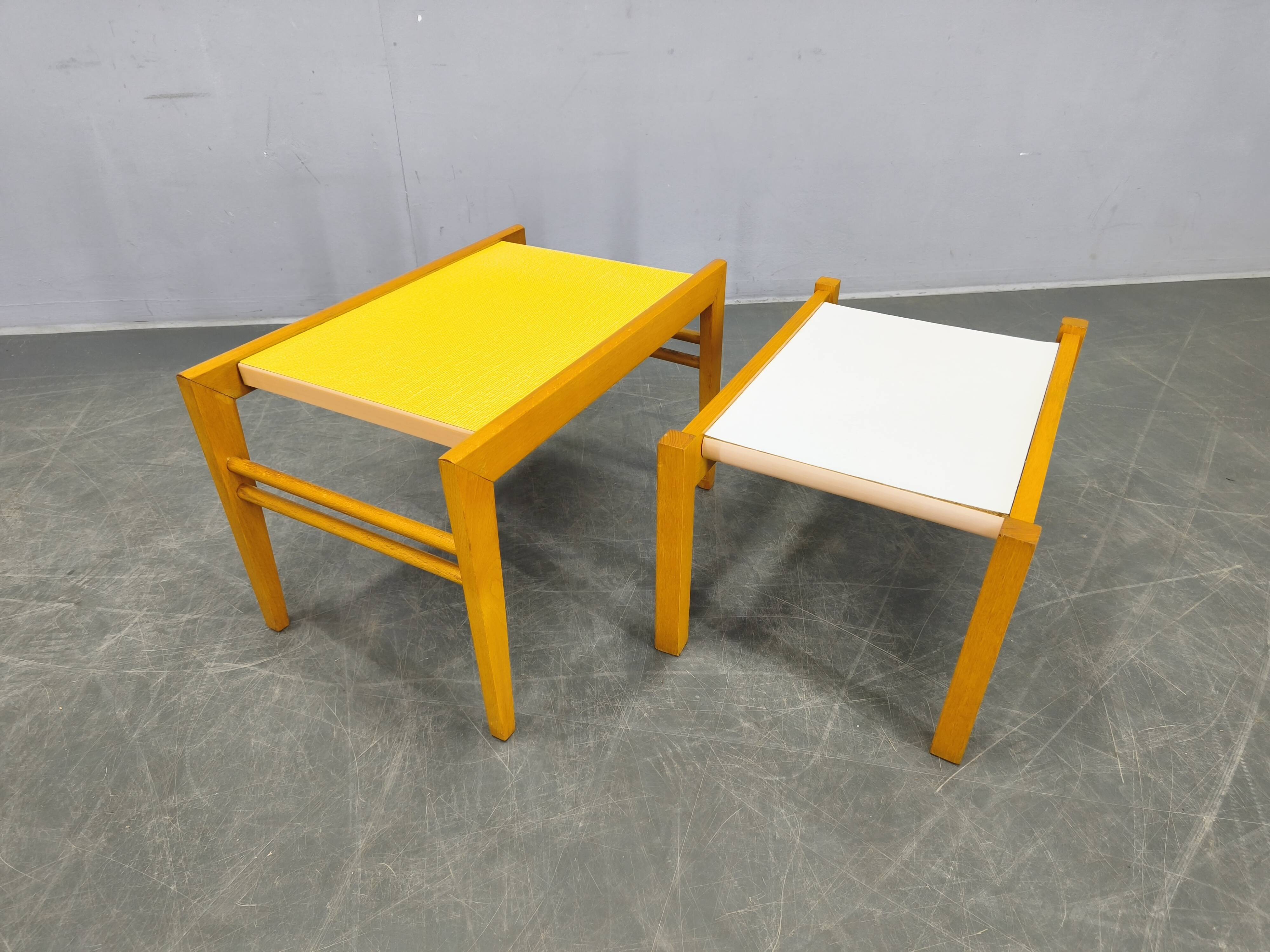 Mid Century Beech Plant Stands with Umakart Tops, 1970s Set