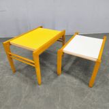 Mid Century Beech Plant Stands with Umakart Tops, 1970s Set