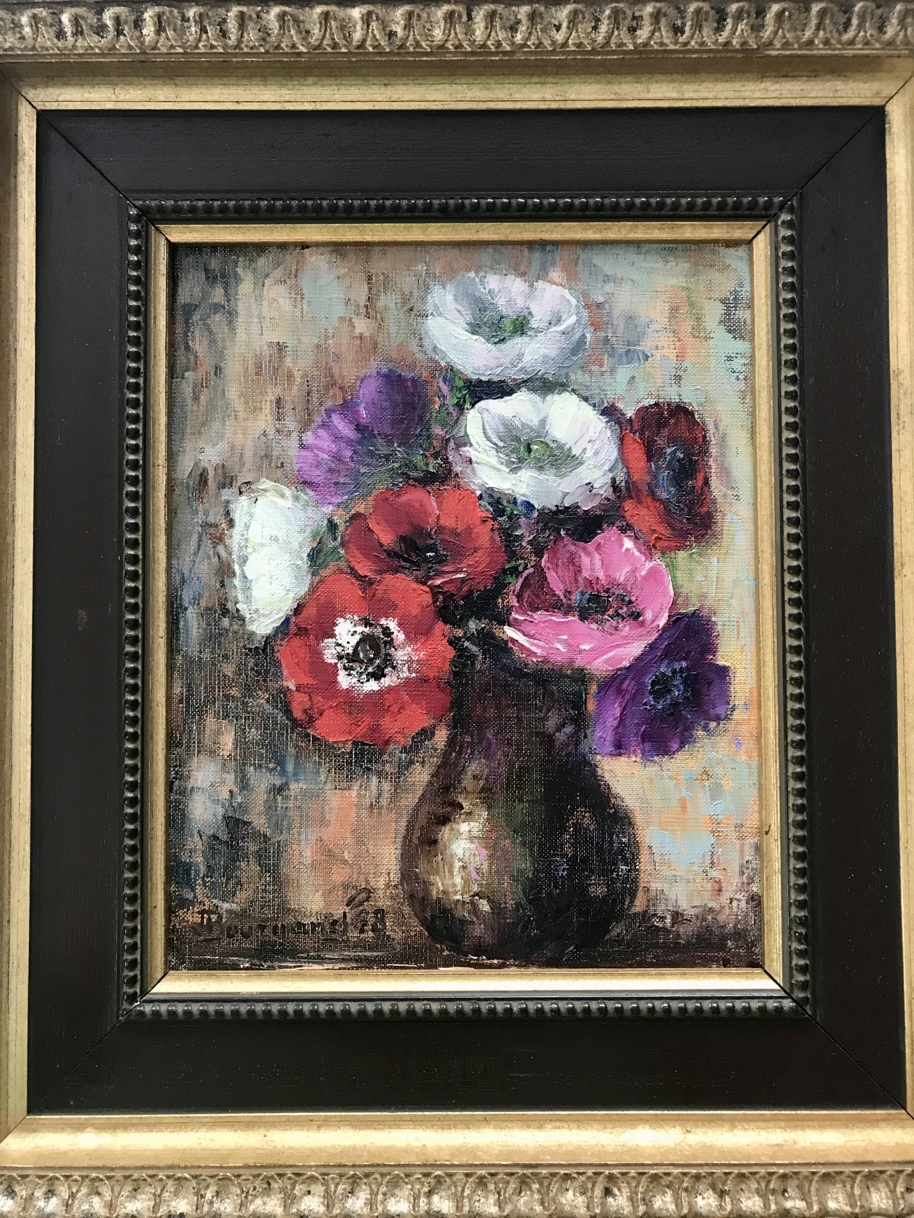 Huile sur toile Bourganel 1978 bouquet de fleurs