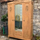 Parisian art deco wardrobe in solid raw oak, removable