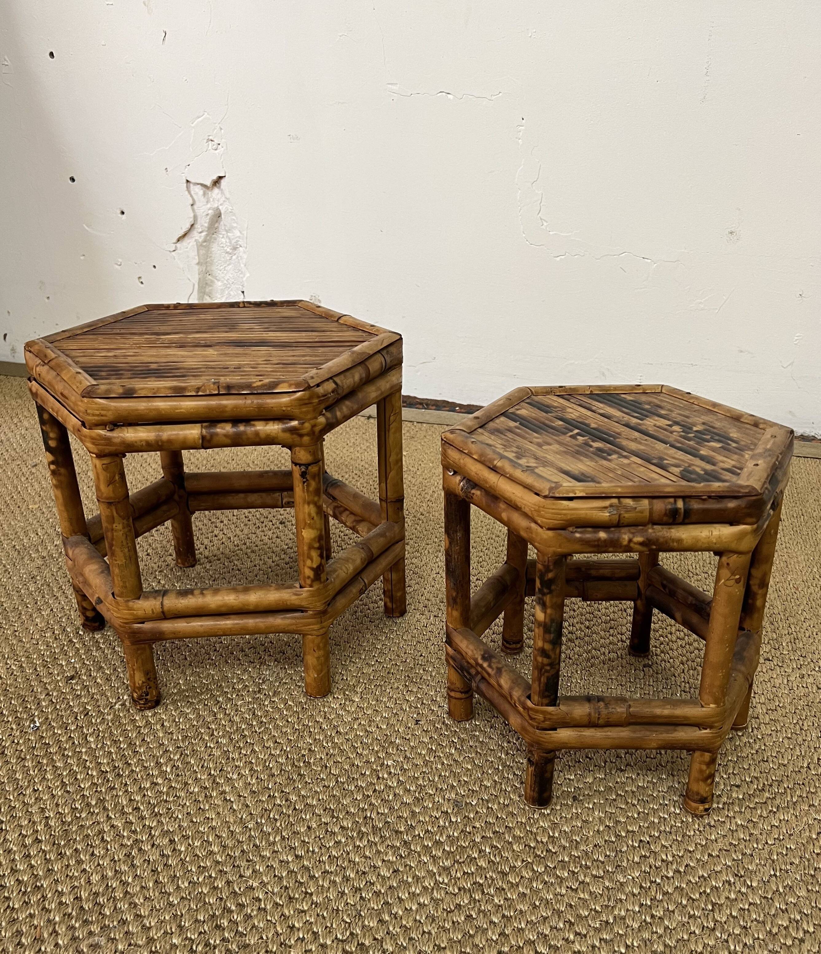 Pair of small side tables / Rattan sofa ends