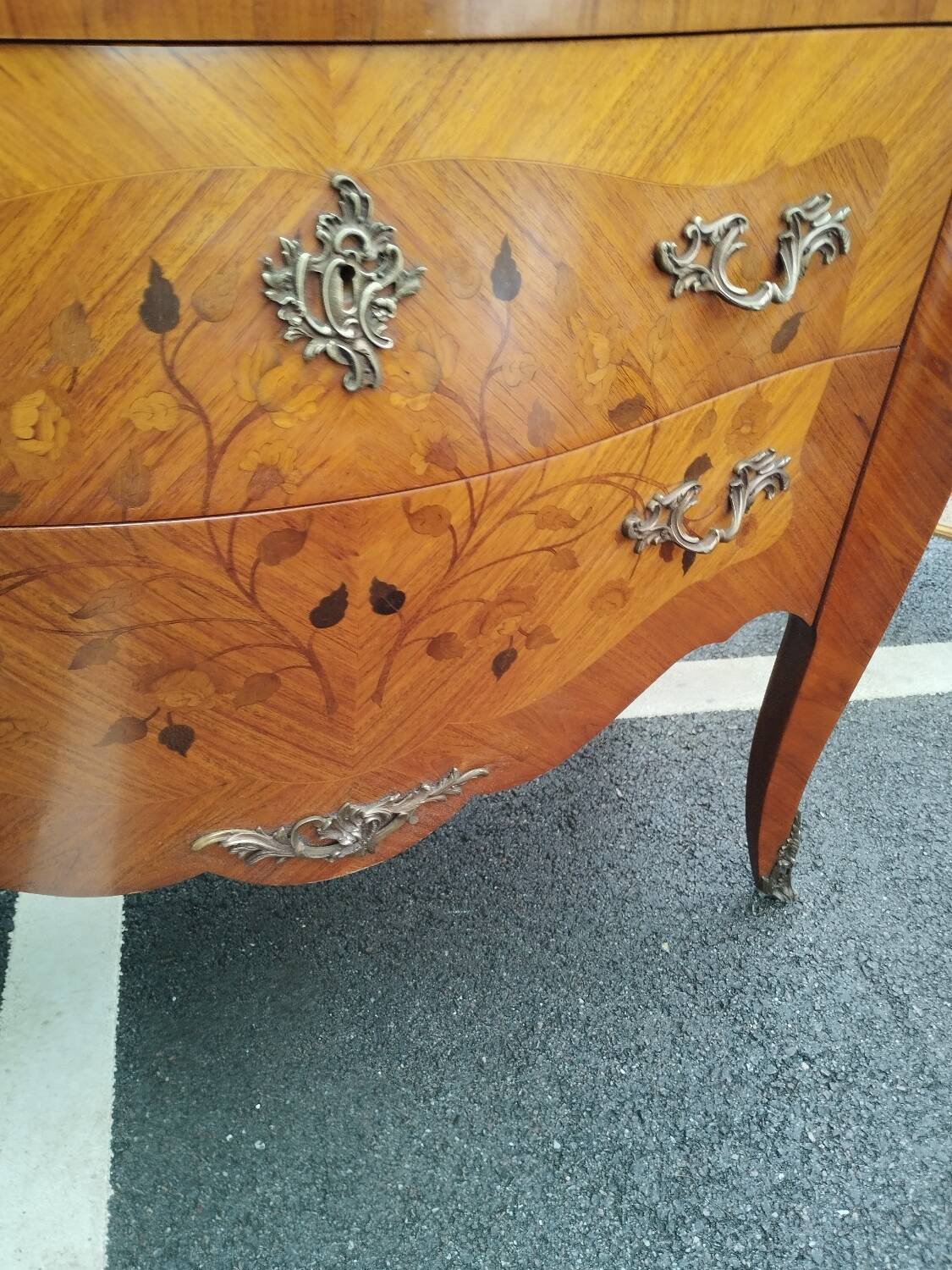 Old louis xv style marquetry chest of drawers