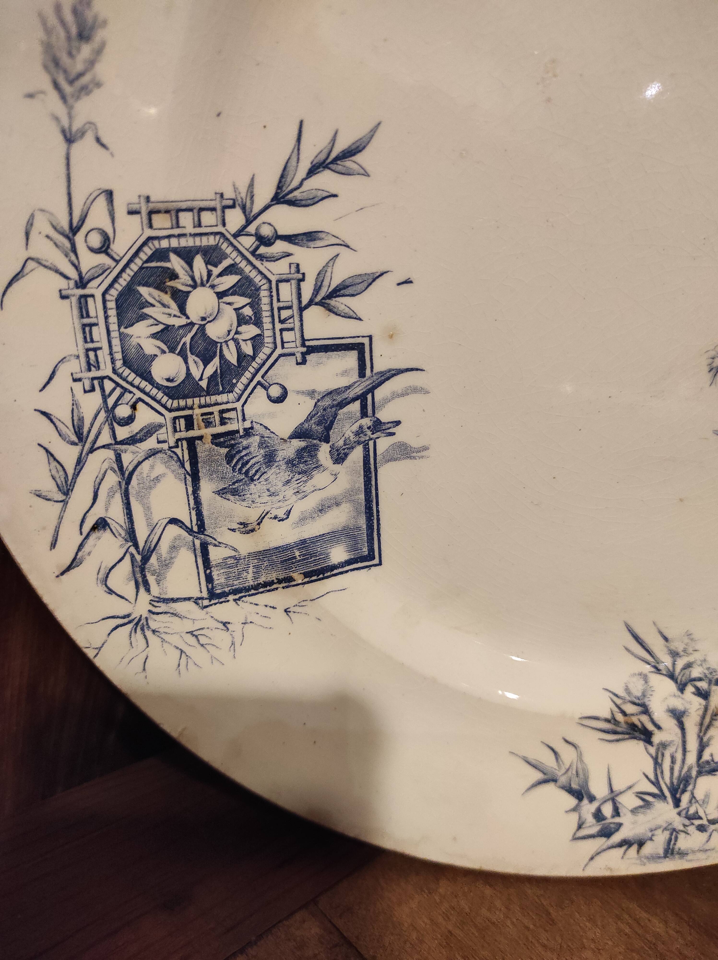 French vintage large serving plate, R. Lafitte, Terre de Fer, Salins