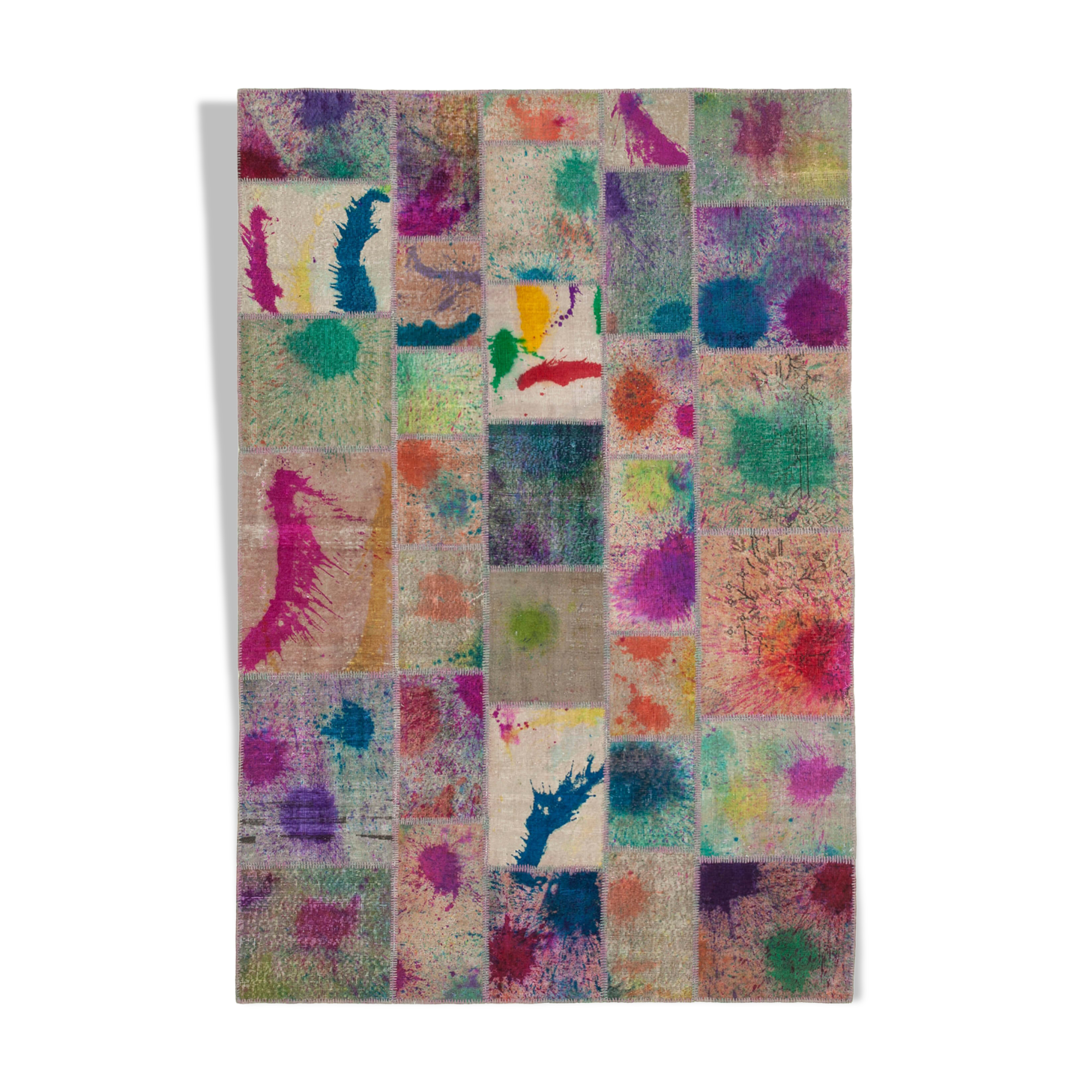 Handwoven turkish contemporary 203 cm x 302 cm multicolor patchwork carpet