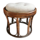 Vintage 70s rattan pouf stool with terry cushion