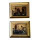 Pair of paintings, animated family scenes, oils on canvas, early 19th century