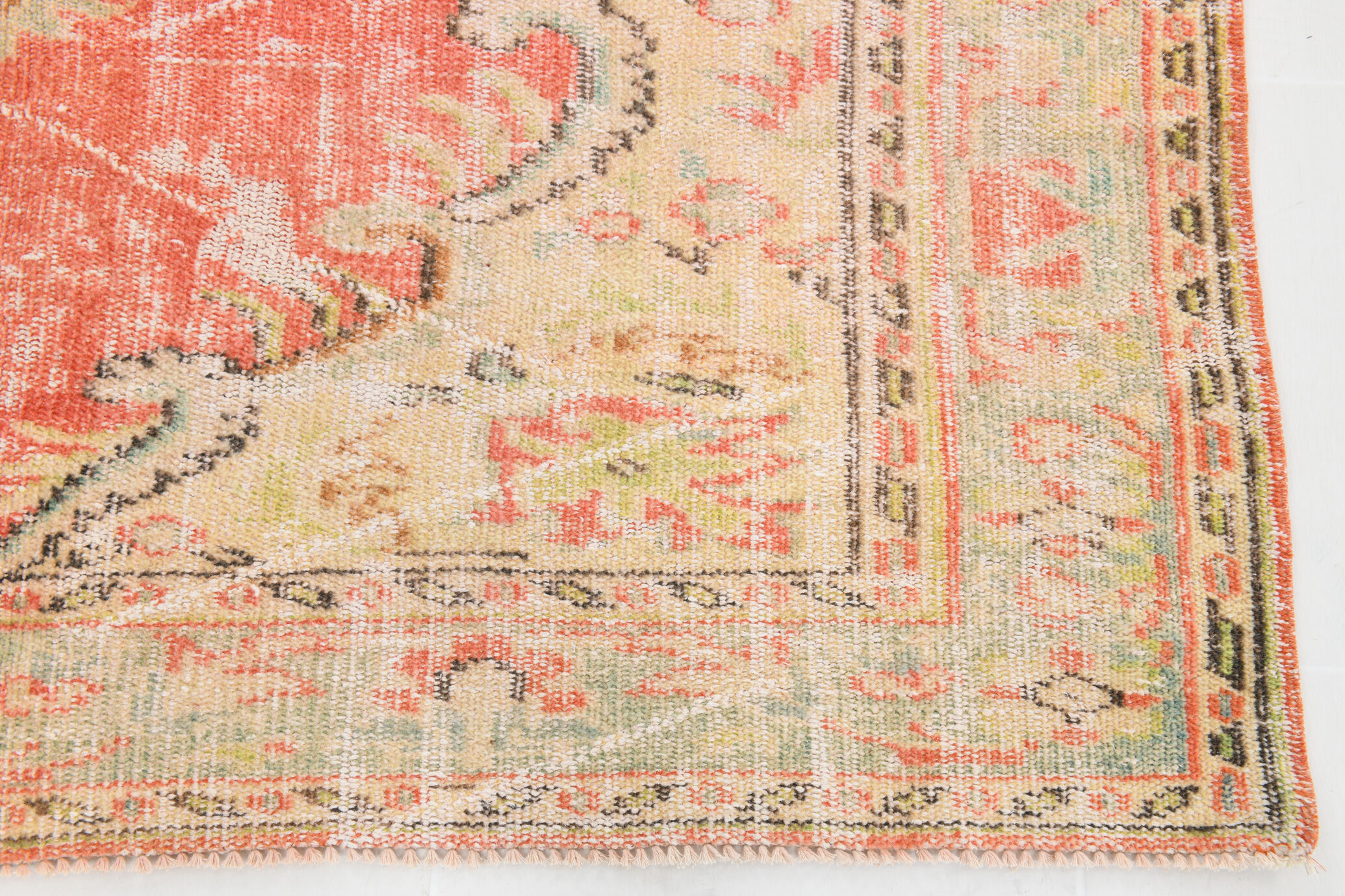 Peach red & beige handmade vintage rug, 175x251cm