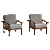 Modern Danish, Pair of Lounge Armchairs in Oak and Lambswool, Henning Kjærnulf, 1960s