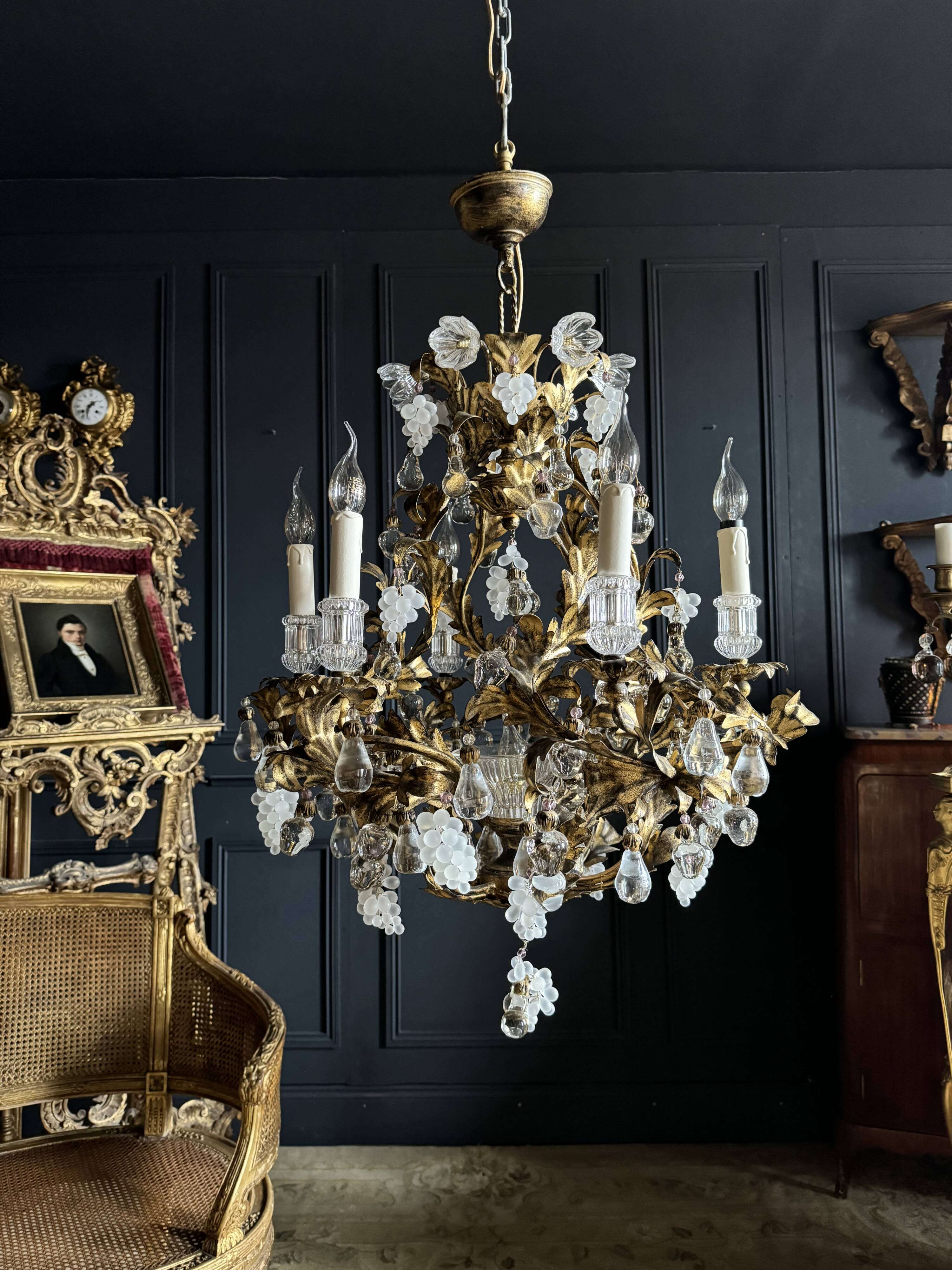 Bronze and Gold Metal Cage Chandelier from the 70s - 20th Century