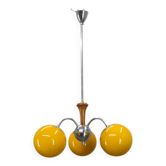 Bauhaus Chandelier with Colored Glass Globes, Czechoslovakia, 1930s