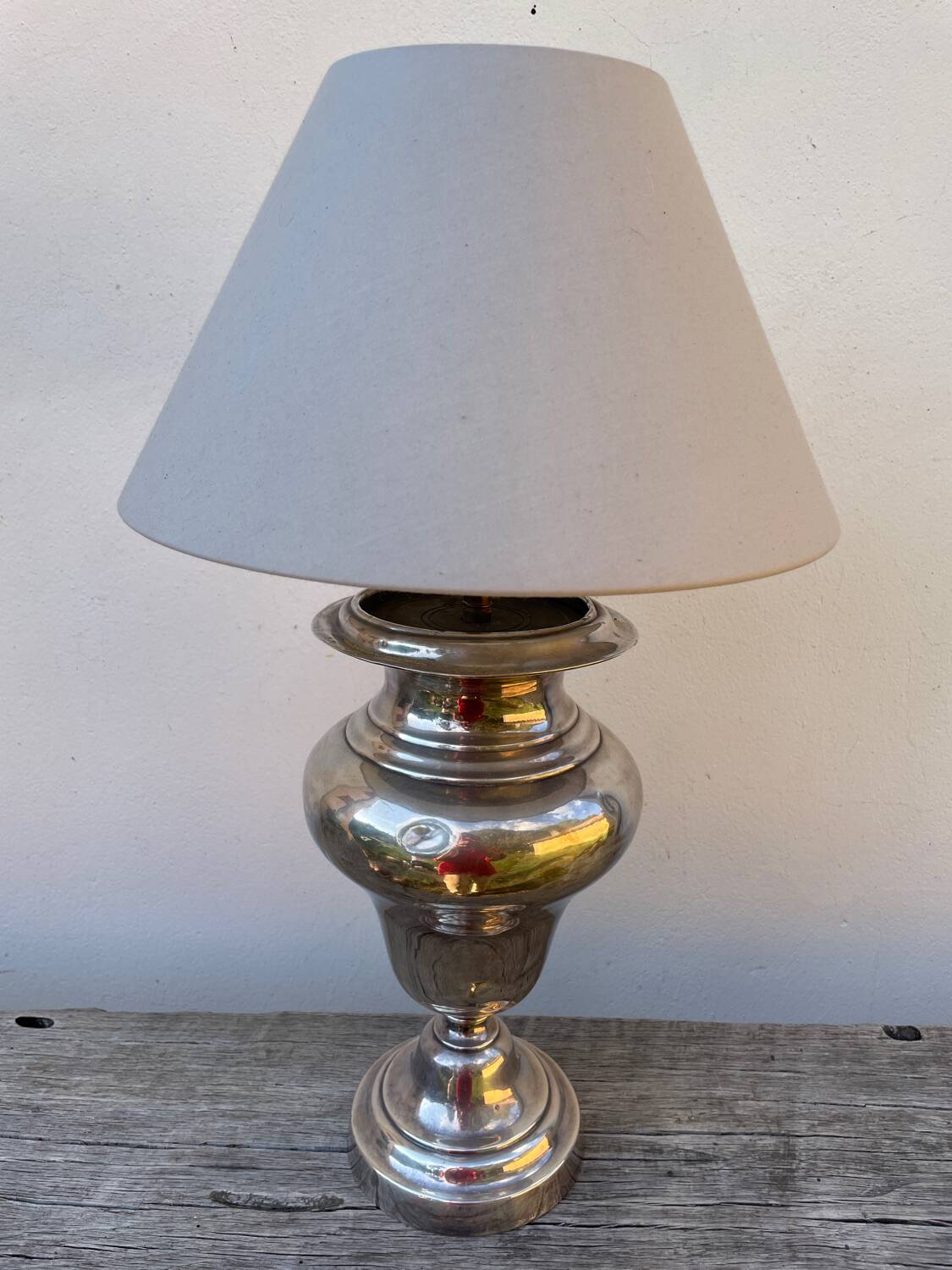 Large silver metal lamp with classic baluster o