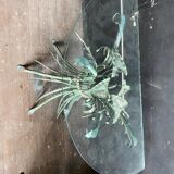 Console vintage en metal patiné feuilles de roseau