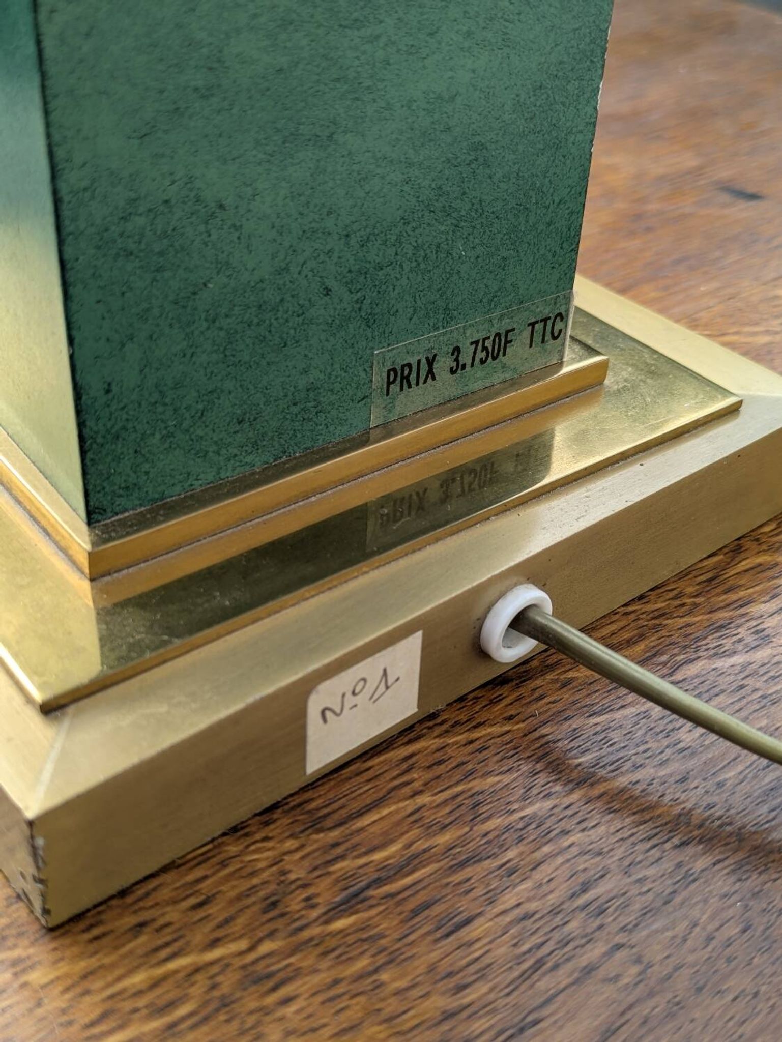 Pied de lampe vintage Jean Roche, 1980, laiton & vert