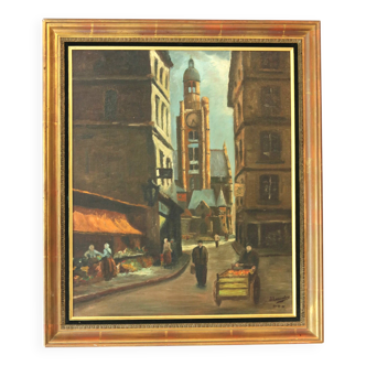 Painting Large oil on canvas of a street