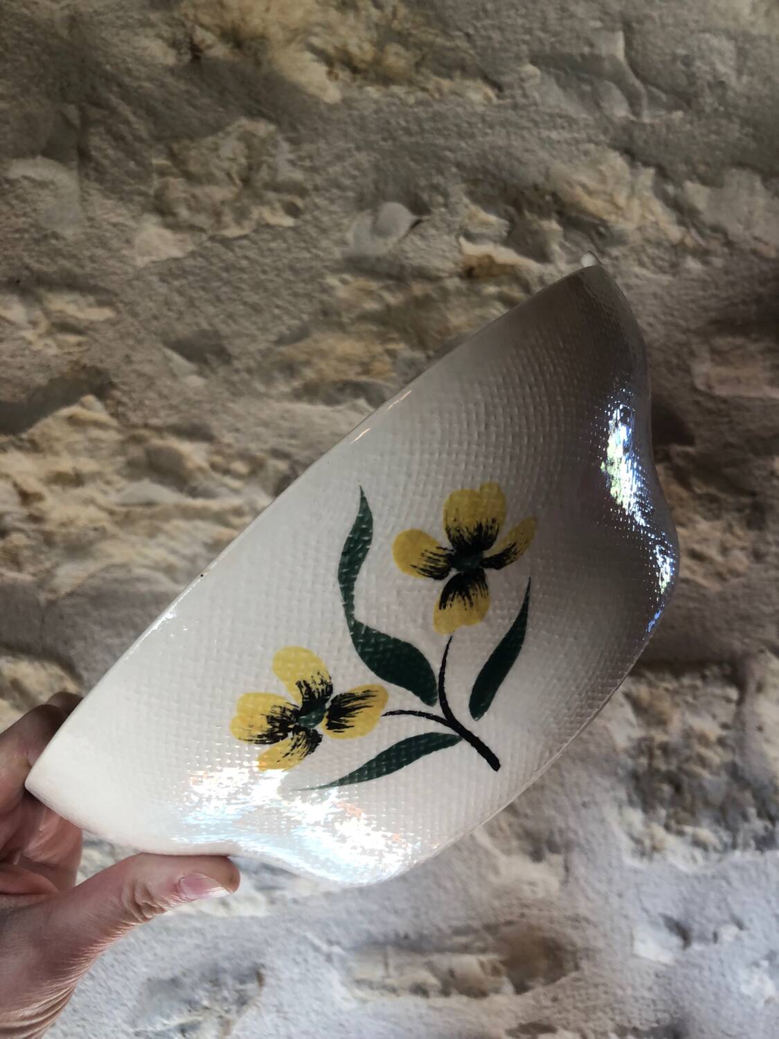 Salins France salad bowl with yellow flower decoration