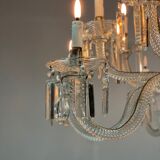 Transparent blown and pinched glass chandelier trimmed with crystals, austria circa 1920
