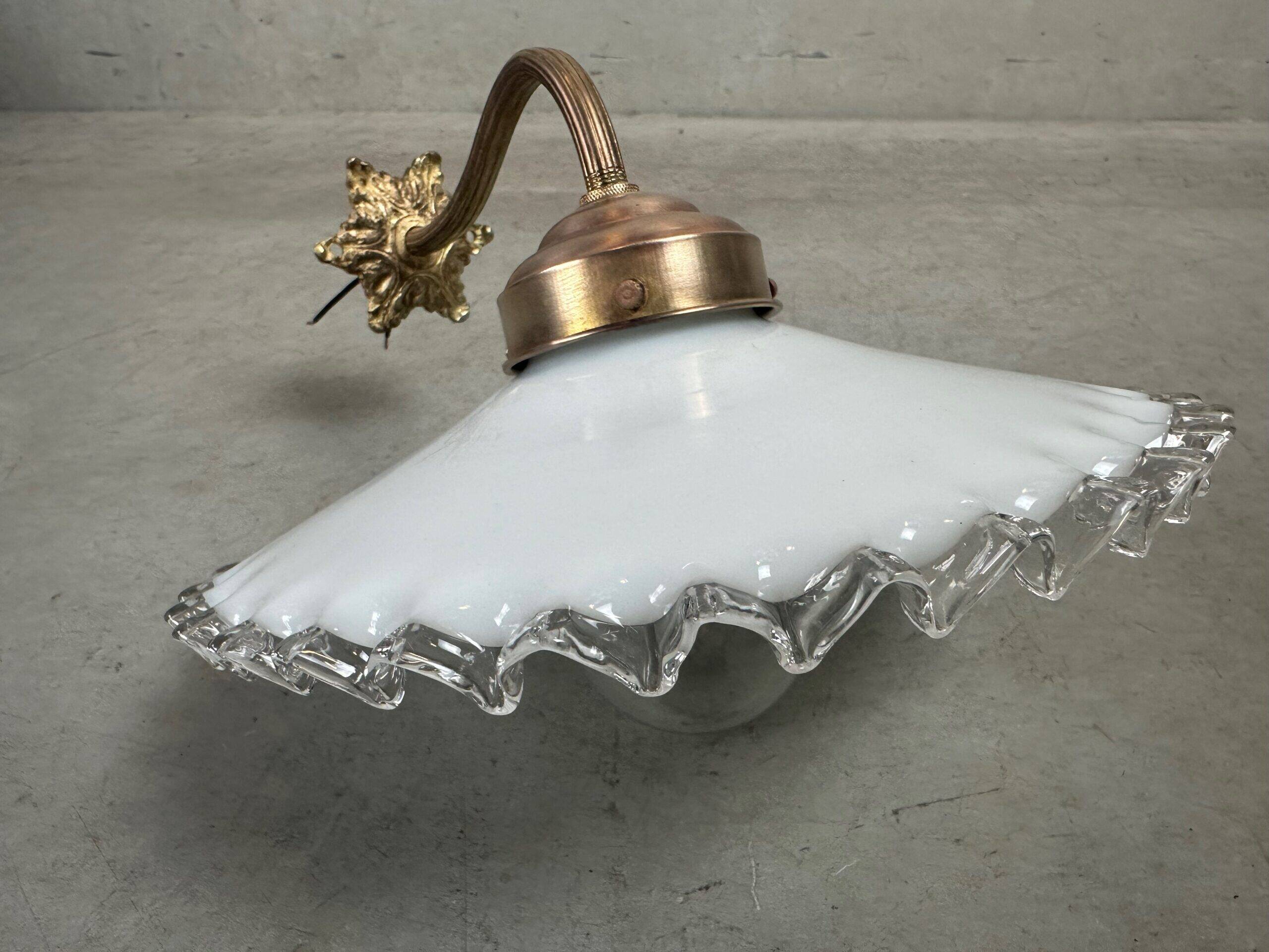 Antique wall lamp – opaline collar lamp with brass holder