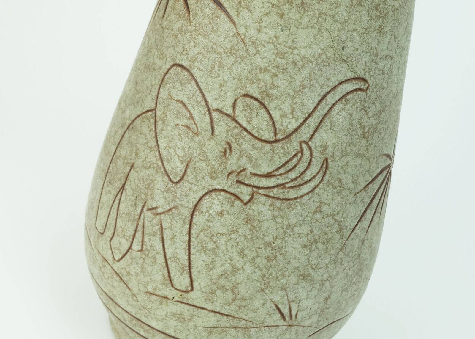 Early 1960s u-keramik mid century ceramic vase model no. 137/30 elephants and palmtrees decor