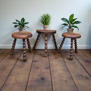 3 vintage turned wood stools