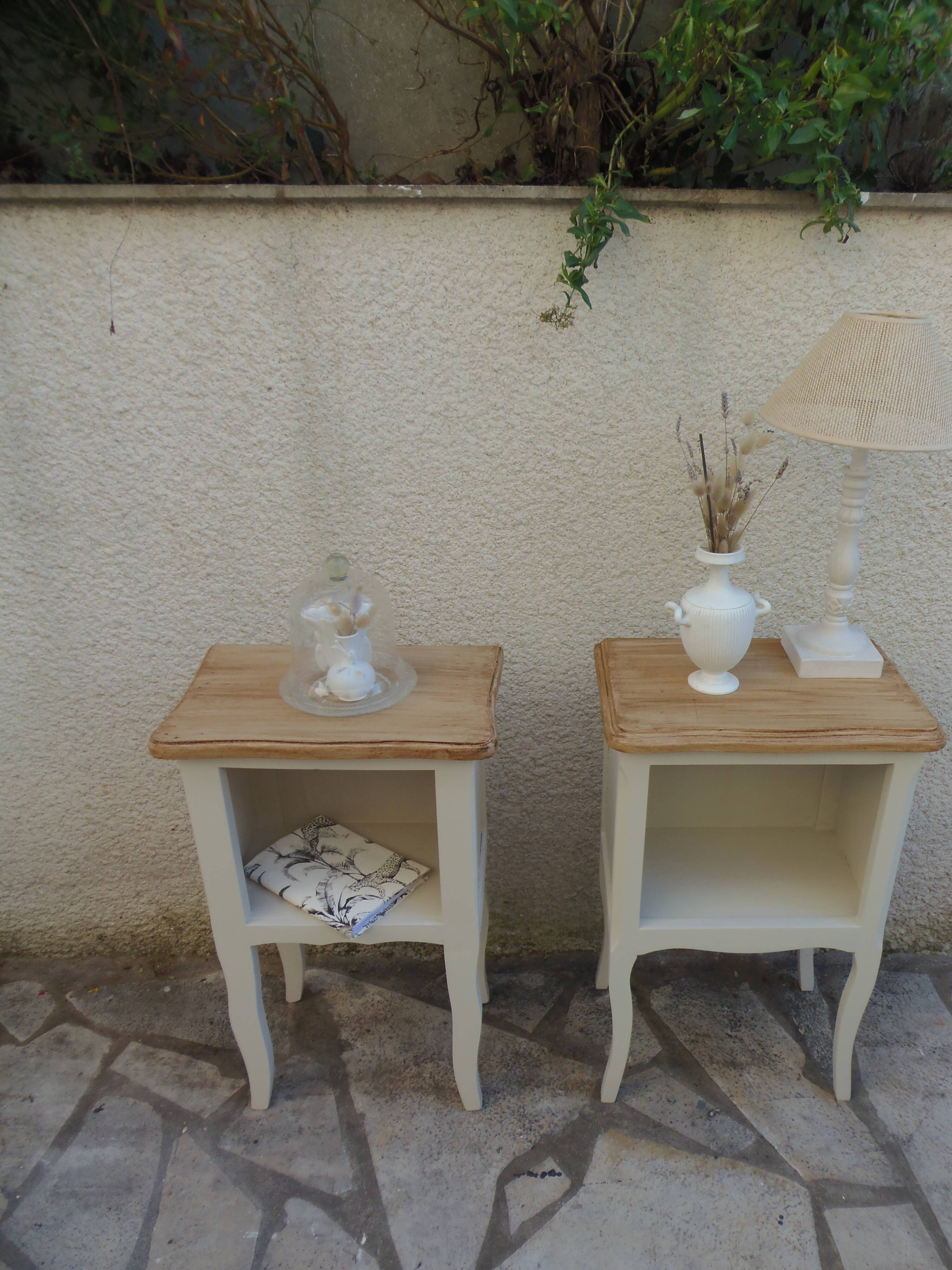Pair of bedside tables, Elle and Lui, re-enchanted end tables in beige.