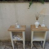 Pair of bedside tables, Elle and Lui, re-enchanted end tables in beige.