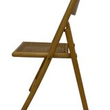 Chaise pliante minimaliste en bois et cannage, années 80