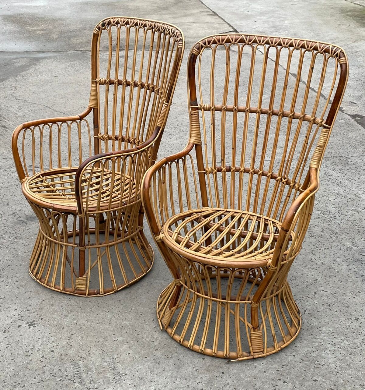 Set of two mid century rattan armchairs by bonacina 1950 design