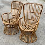 Ensemble de deux fauteuils en rotin du milieu du siècle par Bonacina 1950 Design