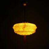 Art Deco rod pendant lamp with marbled glass shade, Germany 1930s