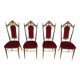 Suite de 4 chaises en laiton et velours rouge